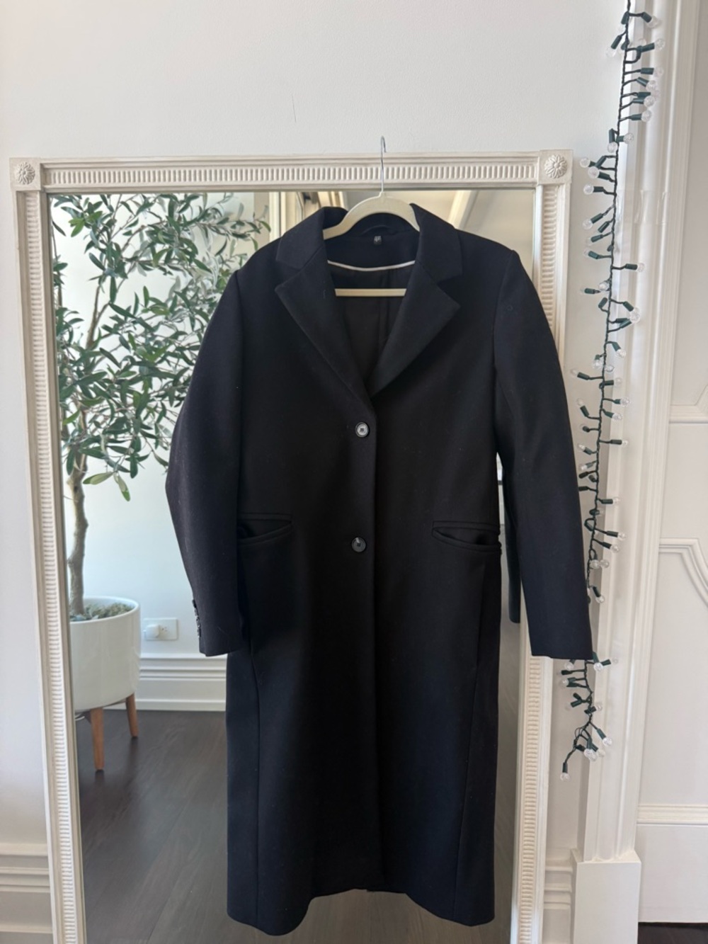 COS Black Wool-Blend Tailored Coat with Contrast Trim